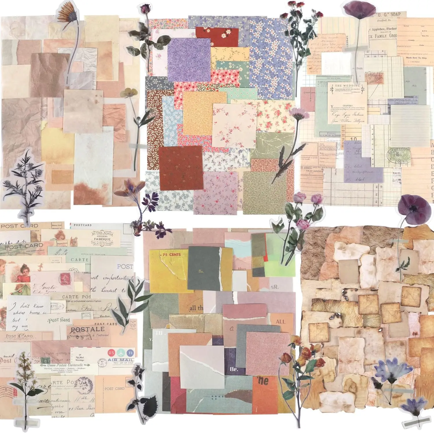 445 PCS Vintage Scrapbook Paper Journaling Supplies Kit for Aesthetic Decorative Craft