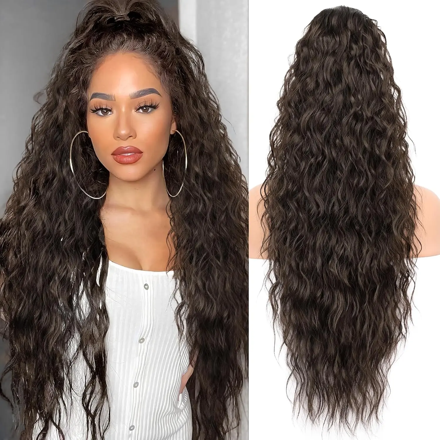 [ KooKaStyle ] Ponytail Extension 30 Inch Drawstring Pony Tails Hair Extensions for Women Long Curly Ponytail Synthetic Hairpieces for Daily Use（Black-1B）