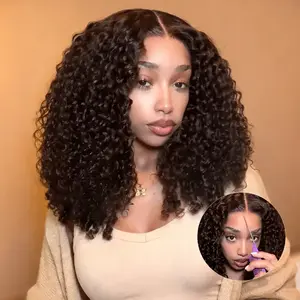 QVR Glueless Burmese Curly 5X5 Pre-cut Lace Closure Wig with Black Roots Human Hair Wigs 210% Density