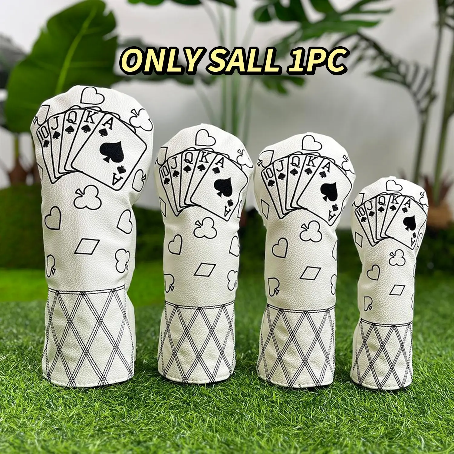 White JQK Embroidered Golf Club Head Covers For Hybrid, Driver, Fairway Wood, Putter & Iron, Golf Accessories, Golf Equipment, Golf Gear, Golf Supply, dust-proof and durable materials, providing protection for golf clubs