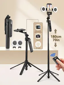 360° Rotatable Adjustable Selfie Stick Tripod, Rechargeable Smart Face Tracking Tripod with 2 Fill Lights, Auto Face Tracking Phone Holder for Vlog, Live Streaming, Remote Tripod