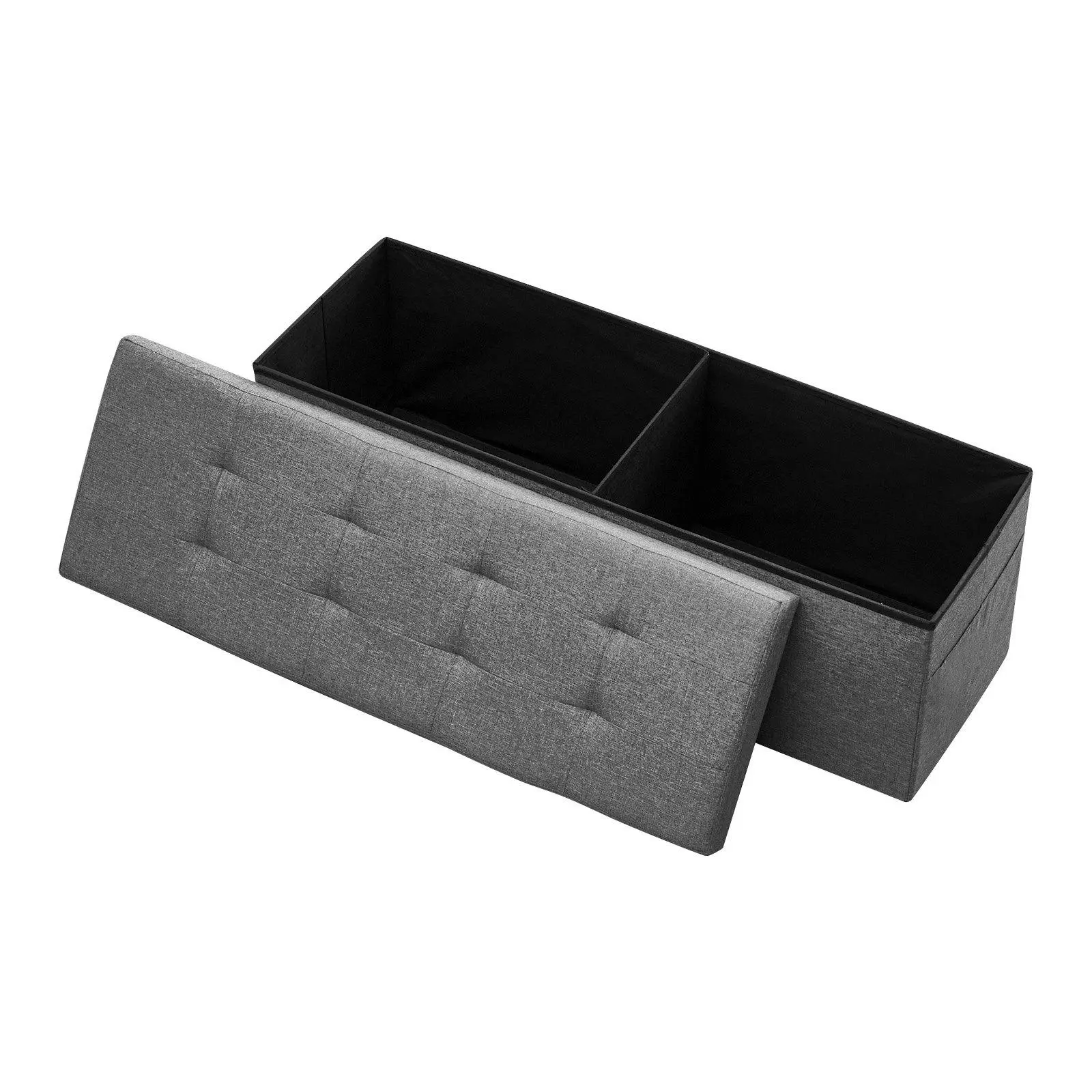 Foldable Linen Storage Ottoman Bench, 660 LBS Heavy-Duty Upholstered End of Bed Bench with Side Storage Bags, Dual Internal Compartments Large Storage Chest, 2.5cm Thick Sponge Cushion, Non-Slip MDF Structure, Multifunctional Folding Furniture