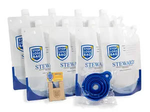 StopLossBags Modern Resealing Airtight Paint Saver Storage Kit with Lid, 8-Pack Stand-Up Pouches Bundle for Contractors - Eco-Friendly, Mess-Free Organizer with Funnel, Filler Clip for DIY Home Projects, Resealing Storage Bags