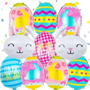 Easter Egg Balloons, Happy Easter Foil Balloons,  Easter Decorations with Easter Bunny Balloons and Colorful Egg Balloons, Easter Party Festival Decorations,Egg Mylar Balloon for Party Decorations Supplies