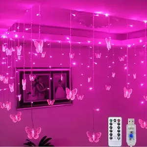 LED Butterfly Curtain Lights String with Remote Control, 8 Modes USB Powered, Durable Acrylic & Steel Wire, Decorations