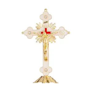 Catholic Enamel Desktop Crucifix, Metal Cross with Rhinestones, Home Decor, religious decoration, Prayer Amulet, Religious Art, Elegant Design