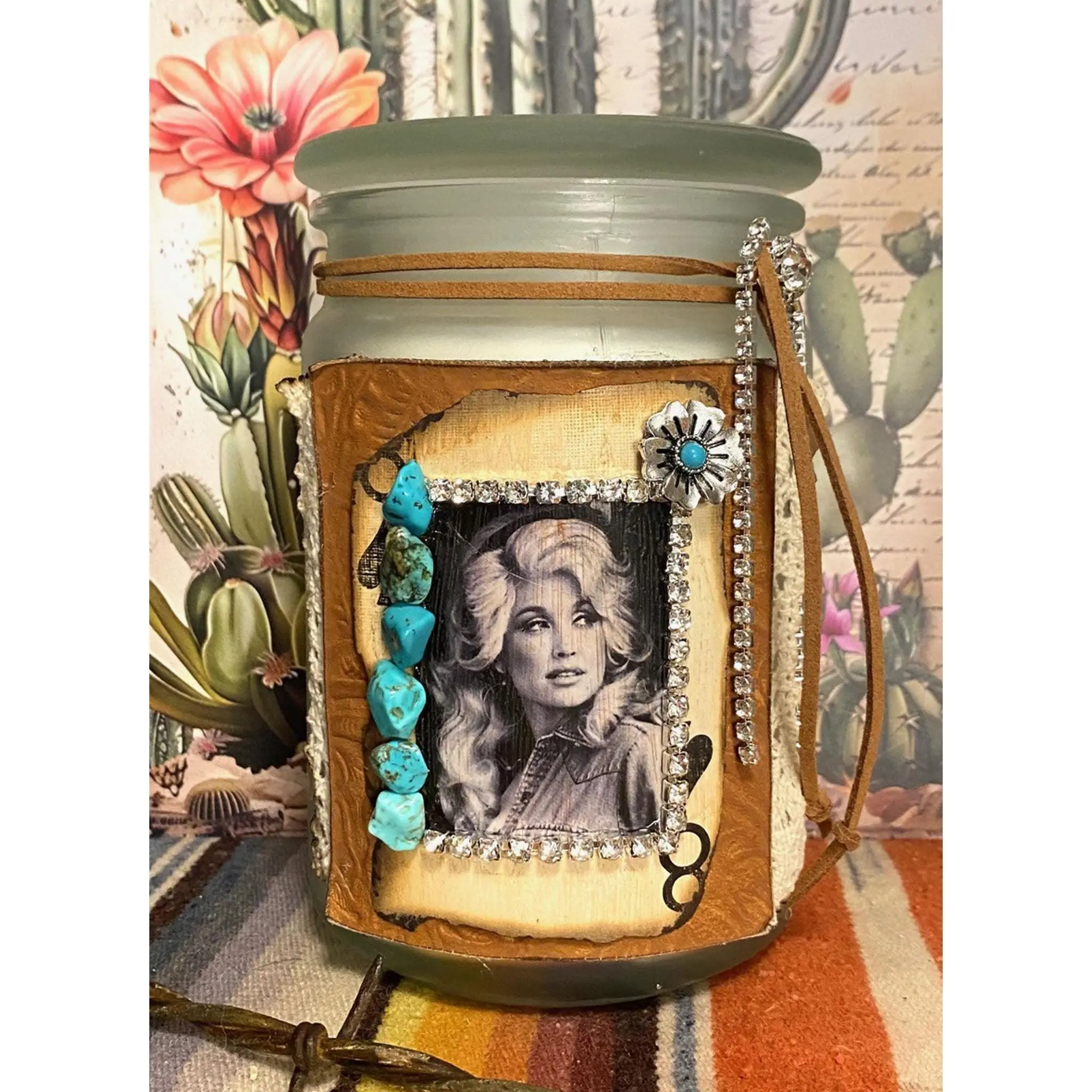 Turquoise & Lace Dolly Candle