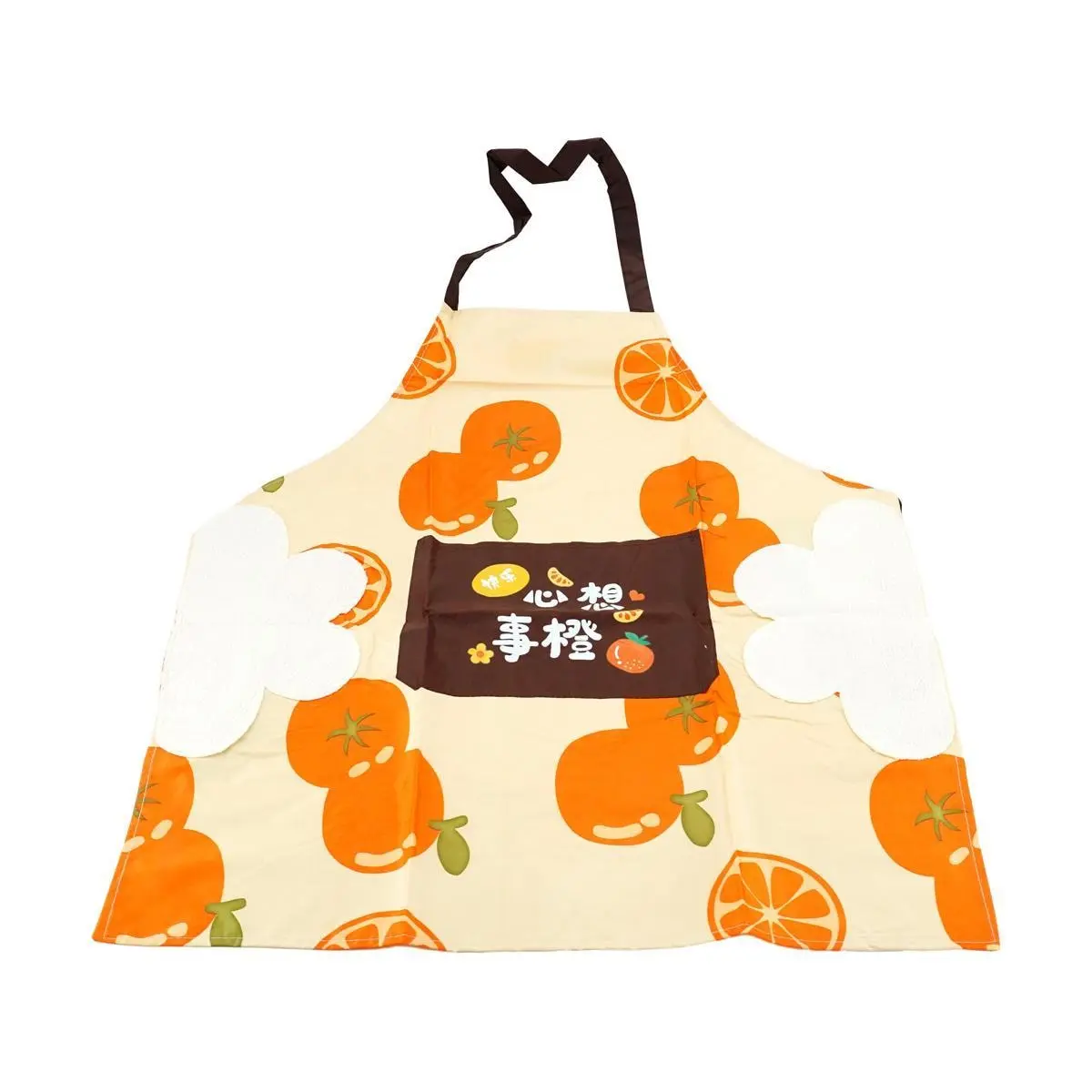 YUJIANNI Waterproof Apron with Hand Wiping Pockets - Orange "Heart's Wish" Design, Oil-Proof & Easy Clean Kitchen Bib for Cooking, Baking, Cleaning