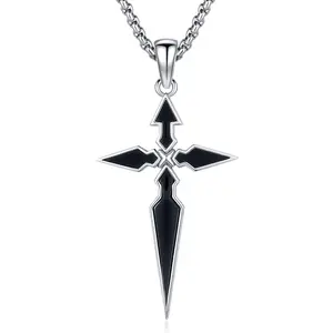 DRINSPER Obsidian Cross 925 Sterling Silver Necklace