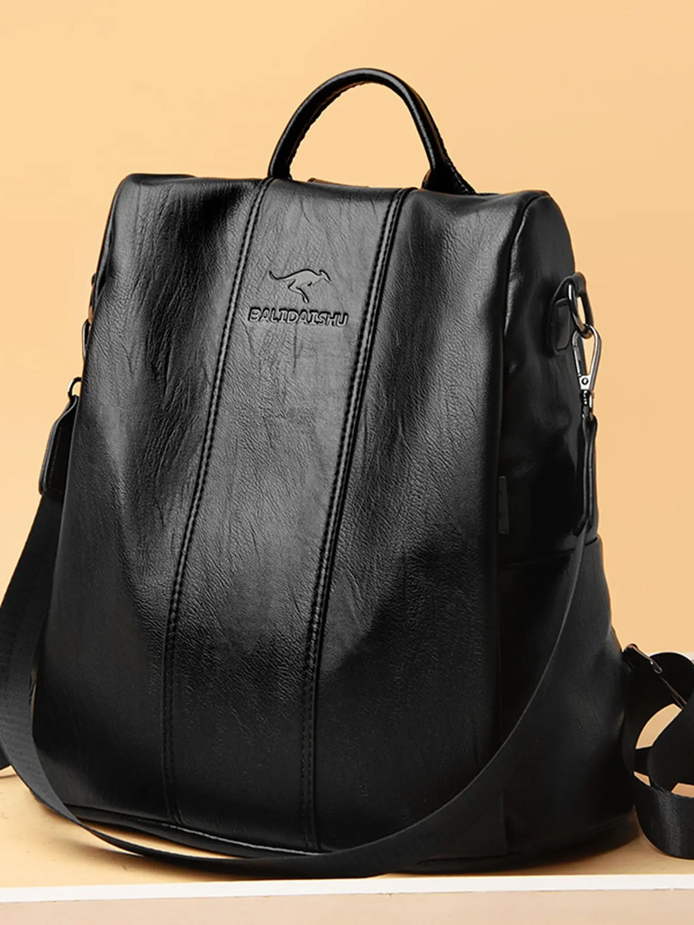 Women's Versatile Soft PU Leather Anti-Theft Backpack, Work Business Backpacks, Lightweight Large-Capacity Commuter Bag with Single-Shoulder Crossbody Strap
