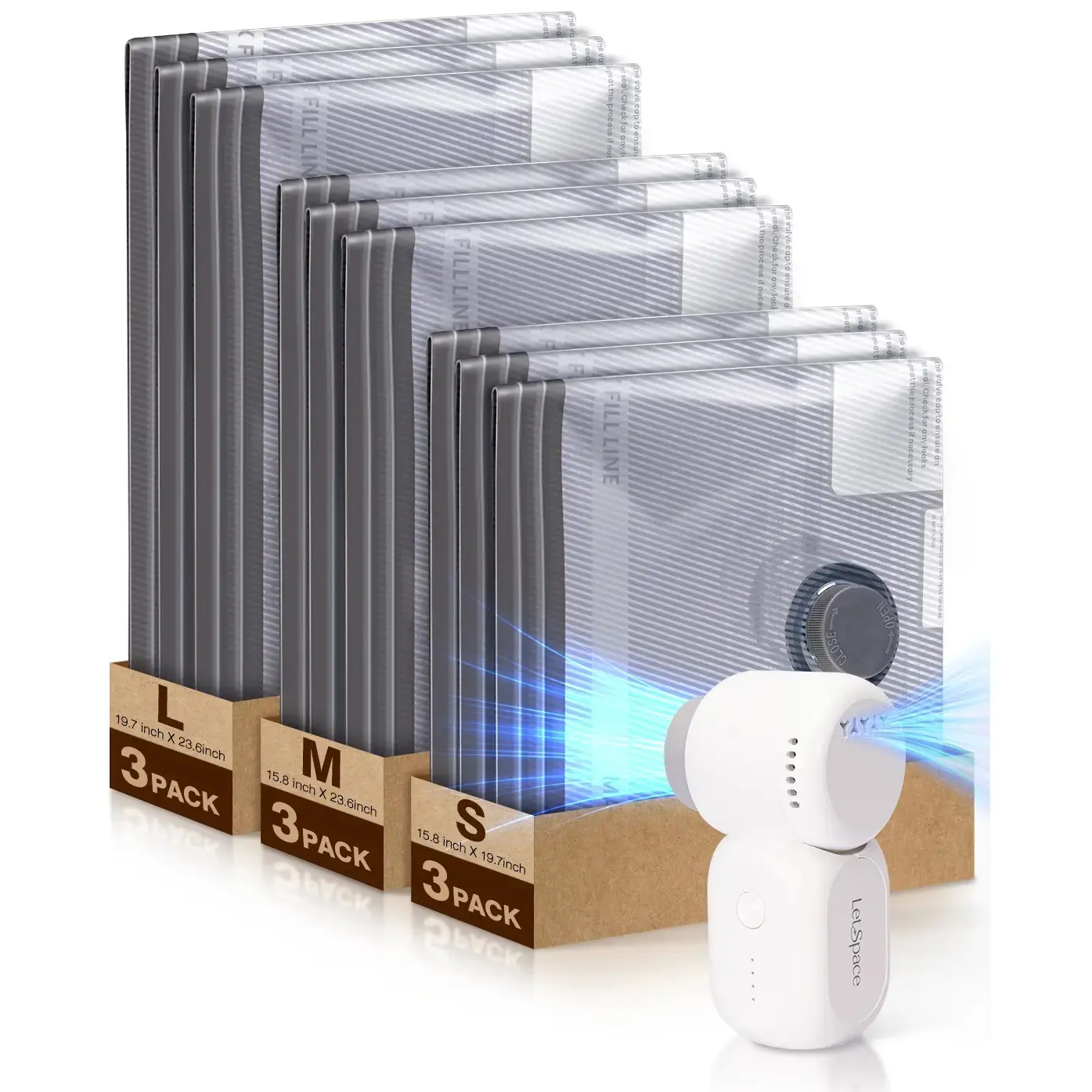 【2026 Upgraded】9/15 Pack Vacuum Bags for Travel with Rechargeable Cordless Electric Pump, Carry-on Packing Bags for Luggage and Suitcase, Space Saver for Clothes and Clothing Compression Lightweight Set