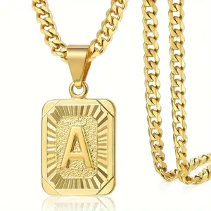 Stainless steel necklace 26 letter tag pendant necklace golden/silver square tag twist chain necklace ladies daily wear gift