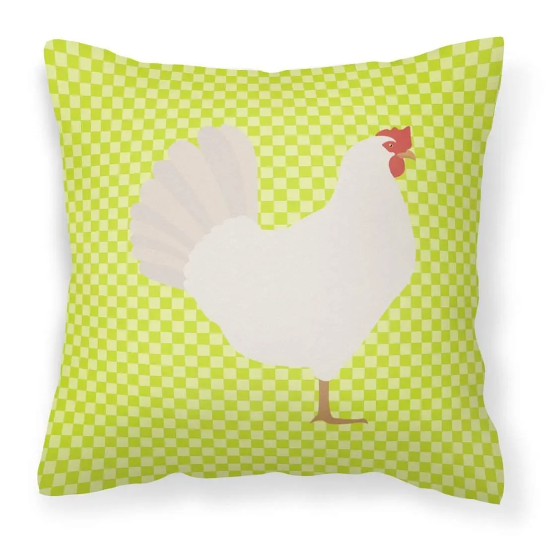 Leghorn Chicken Decorative Pillow, Handcrafted 100% Polyester Green Fabric, Color-Fast Dyed, Indoor All-Seasons Cushion, Model BB7666PW1818