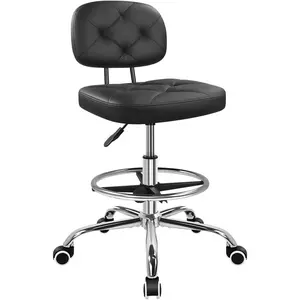 KKTONER Drafting Chair with Backrest Rolling Stool with Wheels Adjustable Footrest Swivel Chair Height Adjustable Office Chair for Shop Counter Studio Work Bar Kitchen (Black)