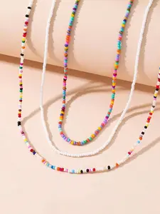 Boho Style Glass Bead Necklace Set, Handmade Jewelry for Women, Perfect Accessory for Daily Wear & Vacation