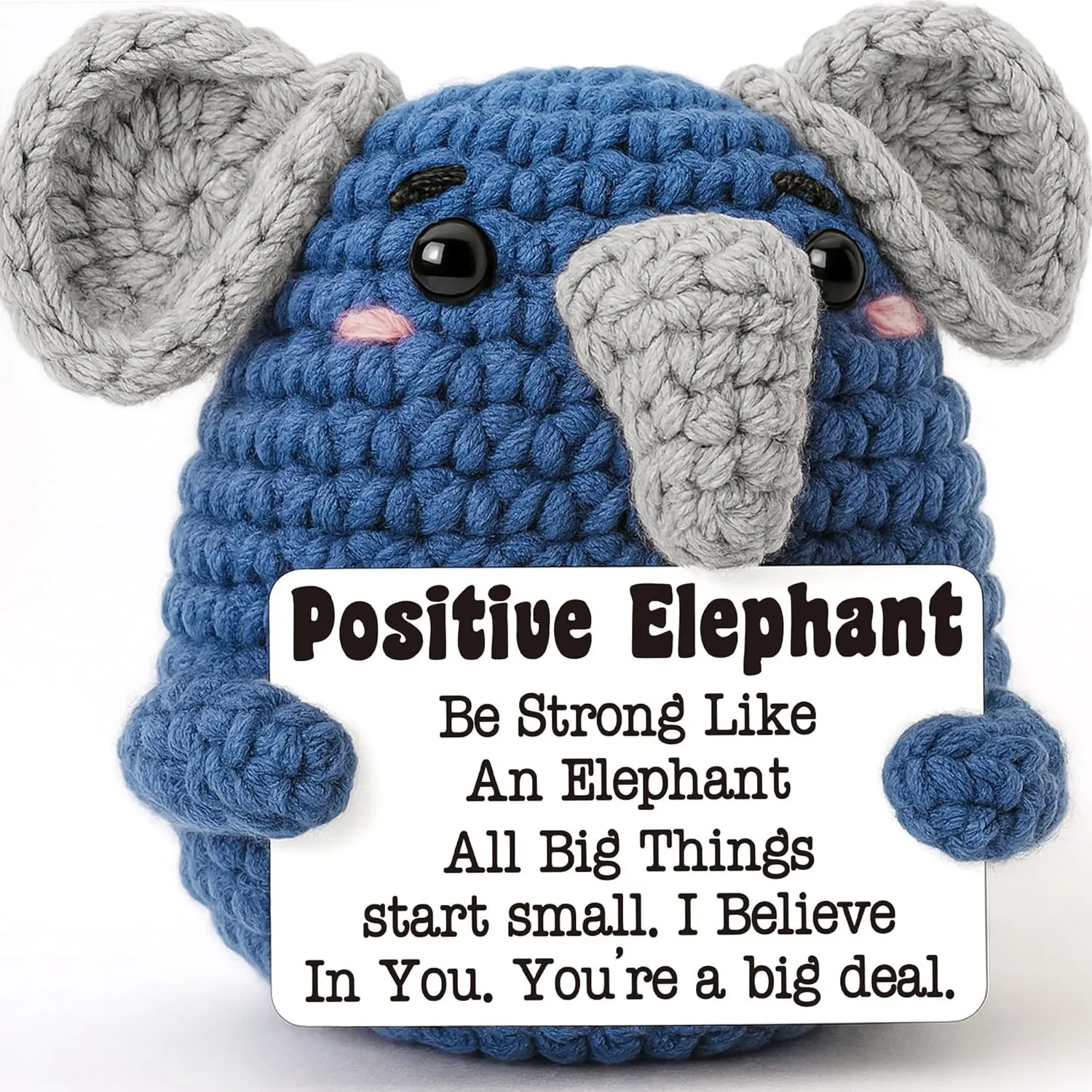 Adorable Positive Energy Gift for Men/women, Inspirational Christmas Gift, Birthday Exchange Gift, Friend/coworker Gift, Soft Cuddly Gift, Crochet Elephant, Stuffed Animal, Crochet Animals