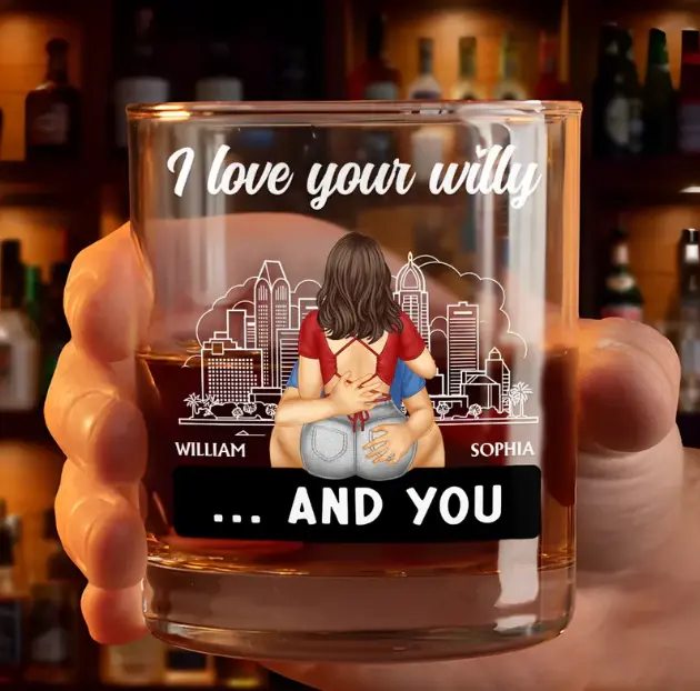 I Love You Willy...And You Personalized Glass, Custom Long Distance Friendship Whiskey Glass, State to State Engraved Bourbon Glass, Personalized Gift for Best Friend, Custom Name Rocks Glass, Friendship Gift, Birthday Gift, Barware Decor