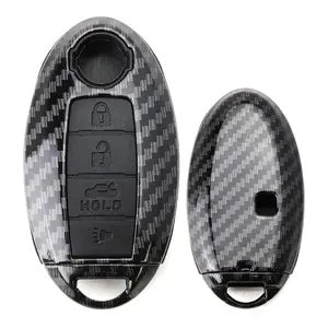 iJDMTOY Carbon Fiber Pattern 4-Button Smart Key Fob Shell w/Black Silicone Key Button Skin For Nissan Armada Rogue Murano Pathfinder Sentra Leaf Titan