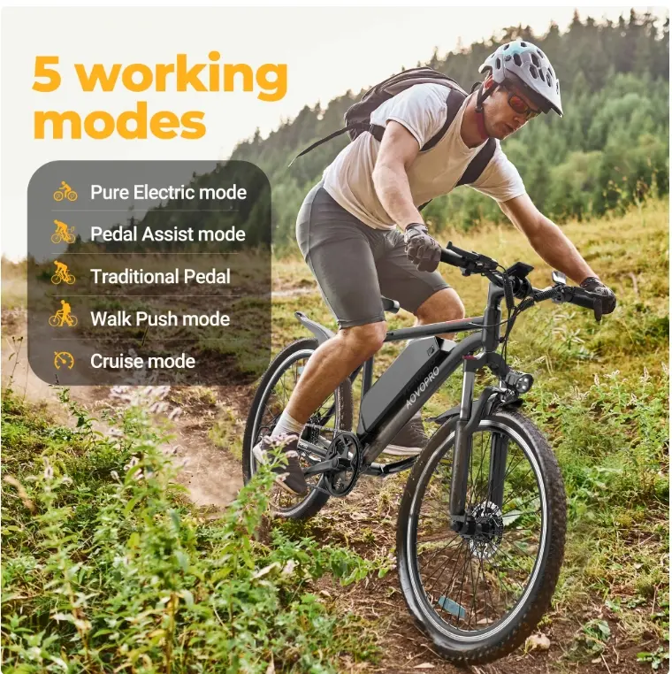 AOVOPRO& ladped Mountain E-Bike, 350W Motor, 26-inch Inflatable Tires, Speed: 22 mph, Pedal Assist Range: 20-70 miles, Front and Rear Disc Brakes, 48V 13.5Ah Lithium-ion Battery.【 BK900/BK520】