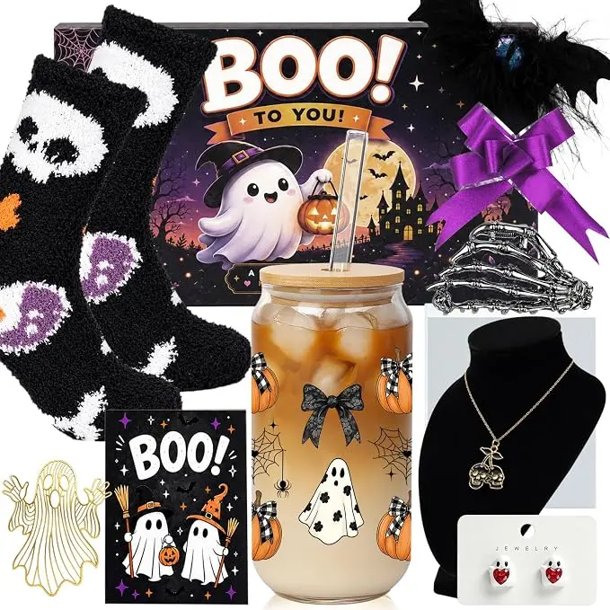 Halloween Boo Basket Stuffers for Women 15 PCS Spooky Gift Set Purple Boo Basket Gifts for Adult Women, Ghost Halloween Gifts for Girlfriend Wife Sister Best Friend Halloween Care Package