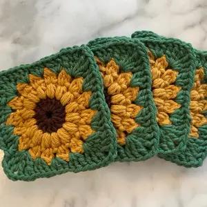 Handmade Crochet Sunflower Coasters- Set of 4