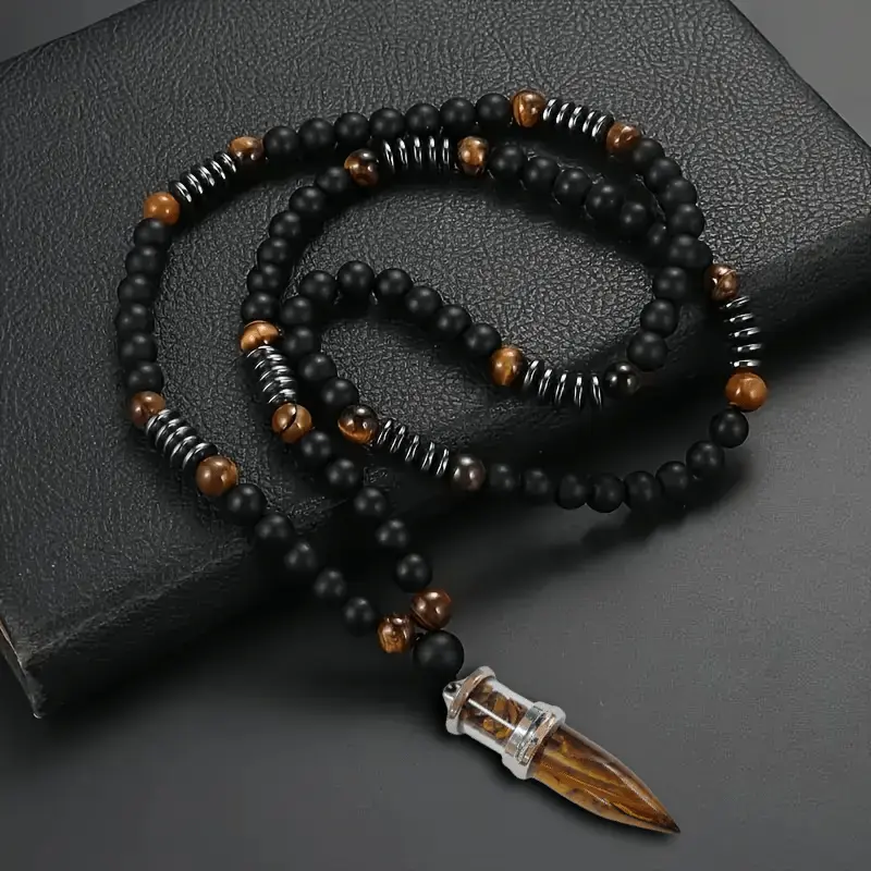 Tiger Eye Pendant Necklace, Bohemian Natural Stone Chain Jewelry for Men & Women, Elegant Holiday Party Gift, Unisex Names, Pendant For Chain, Christmas, Halloween, Chain Jewelry Necklaces