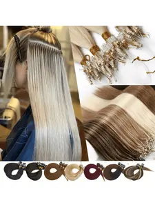 Natural Straight Hair Extensions, Invisible Micro Beads Thickened Micro Ring Hair Extensions, 50 Strands Micro Ring Hair Extensions, Glueless Hair