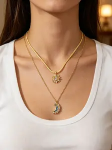 Sun and Moon Necklace Set, a pair of gold sun and silver moon love necklaces, couple's wedding rings, a starry sky gift for her, a two-piece set