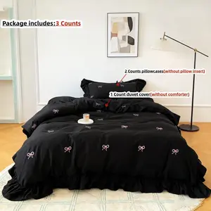 Bowknot Embroidery Bedding Set, Bedspread and Pillowcase without Filler, Soft Comfortable Bedding Set for Bedroom, Decorative Bedding Set, Soft Bedding Sets, Embroidered Bed Set