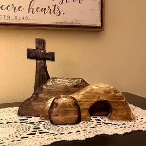 A suit of Wooden cross overhead tomb statue, cross Easter ornament, home statue ornament, for holiday table decoration