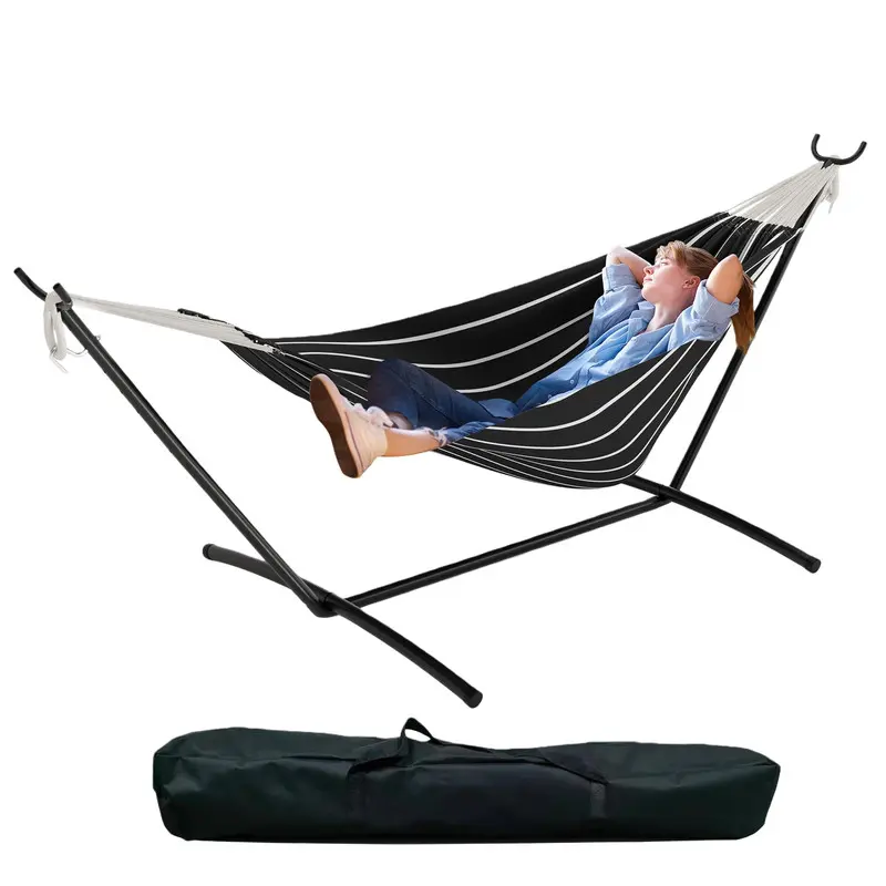 Double Hammock with Stand-Heavy Duty 450lbs Capacity,Portable Cotton Hammock for Two Adults,Indoor & Outdoor Use with Travel Bag,Chasm Stripe Pattern