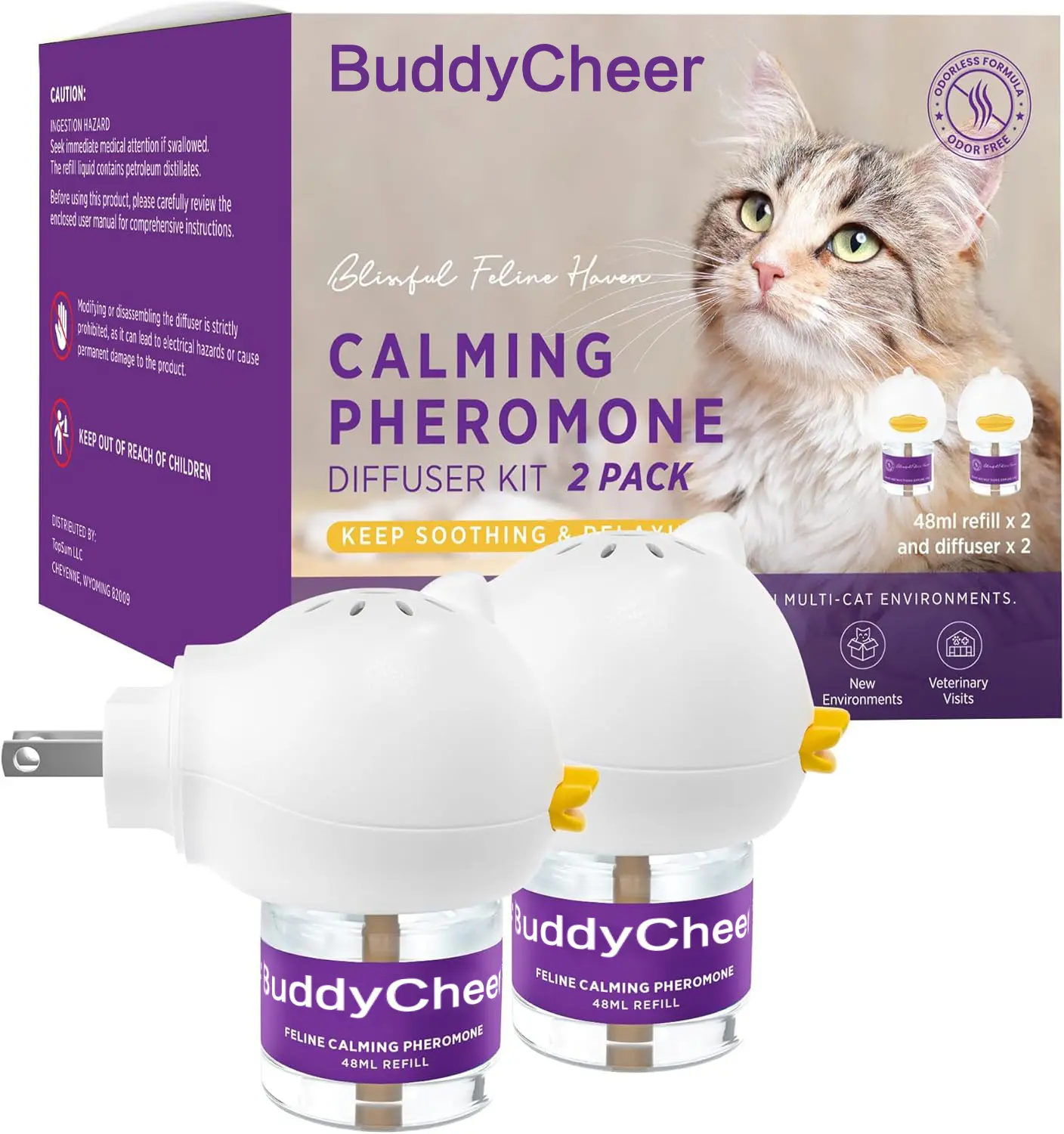 2-Pack Calming Pheromone Diffusers for Dogs & Cats | Premium Anxiety Relief with Dog Appeasing & Cat Calming Pheromones (Purple)
