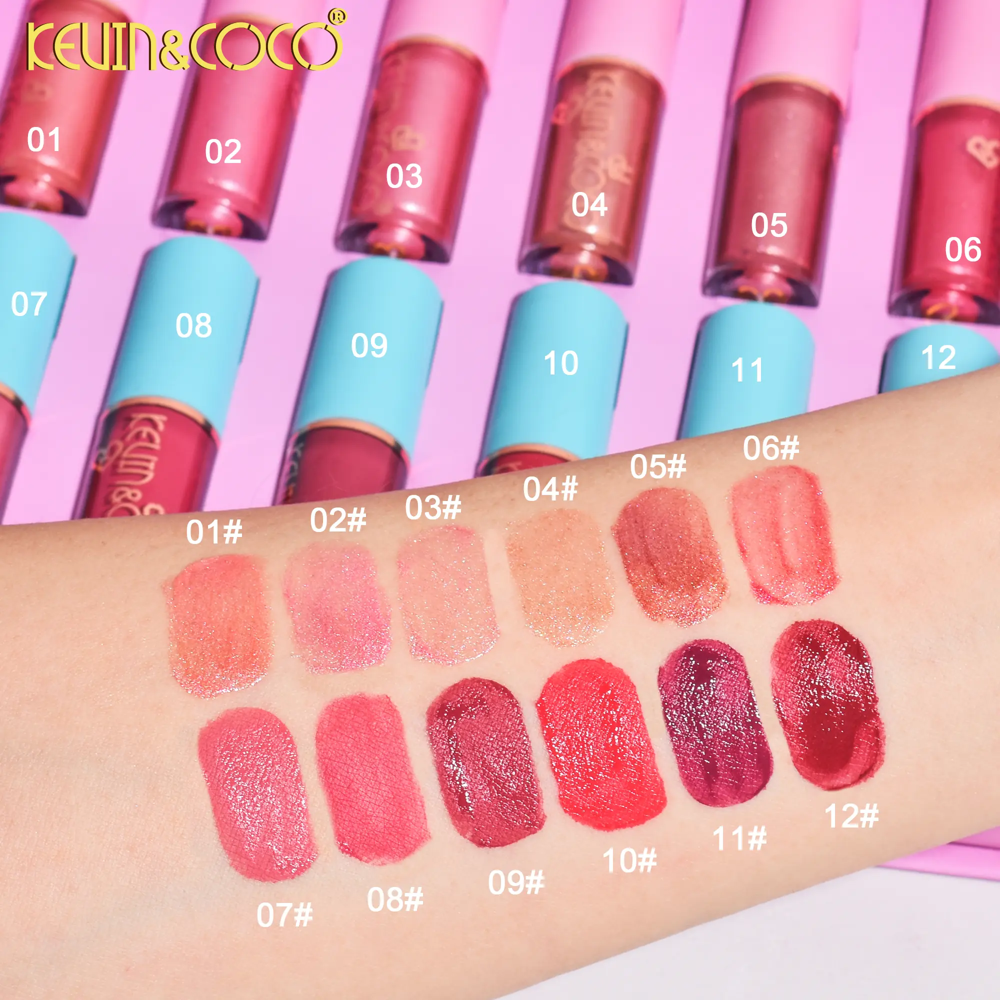 KEVIN&COCO 12-Piece Peach Cocoa Lip Gloss Set, 12 Colors Glossy & Matte Finish, Long-Lasting Velvet Liquid Lipstick Kit Lip Care Cosmetic sparkly lipgloss i love