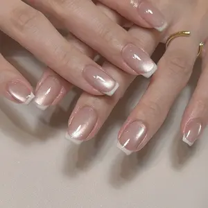 24 Piece French Manicure Set, Short Square Glossy Nail Tips with Nude Base and Tips, Essential Nail Supplies for Women and Girls, French Tips Nails