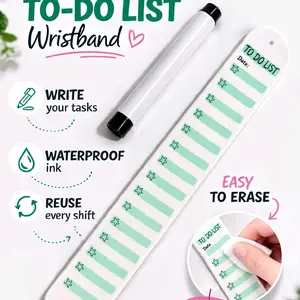Silicone Memo Bracelet Reusable Notepad Wristband for Nurses Students with Ballpoint Pen & Eraser Green White Colors