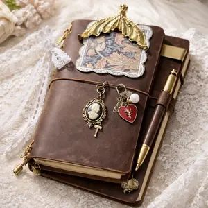Genuine Leather Journal Vintage Planner Real Handmade Junk Journal Refillable Travel Notebook Victorian Crazy Horse Bag Charm
