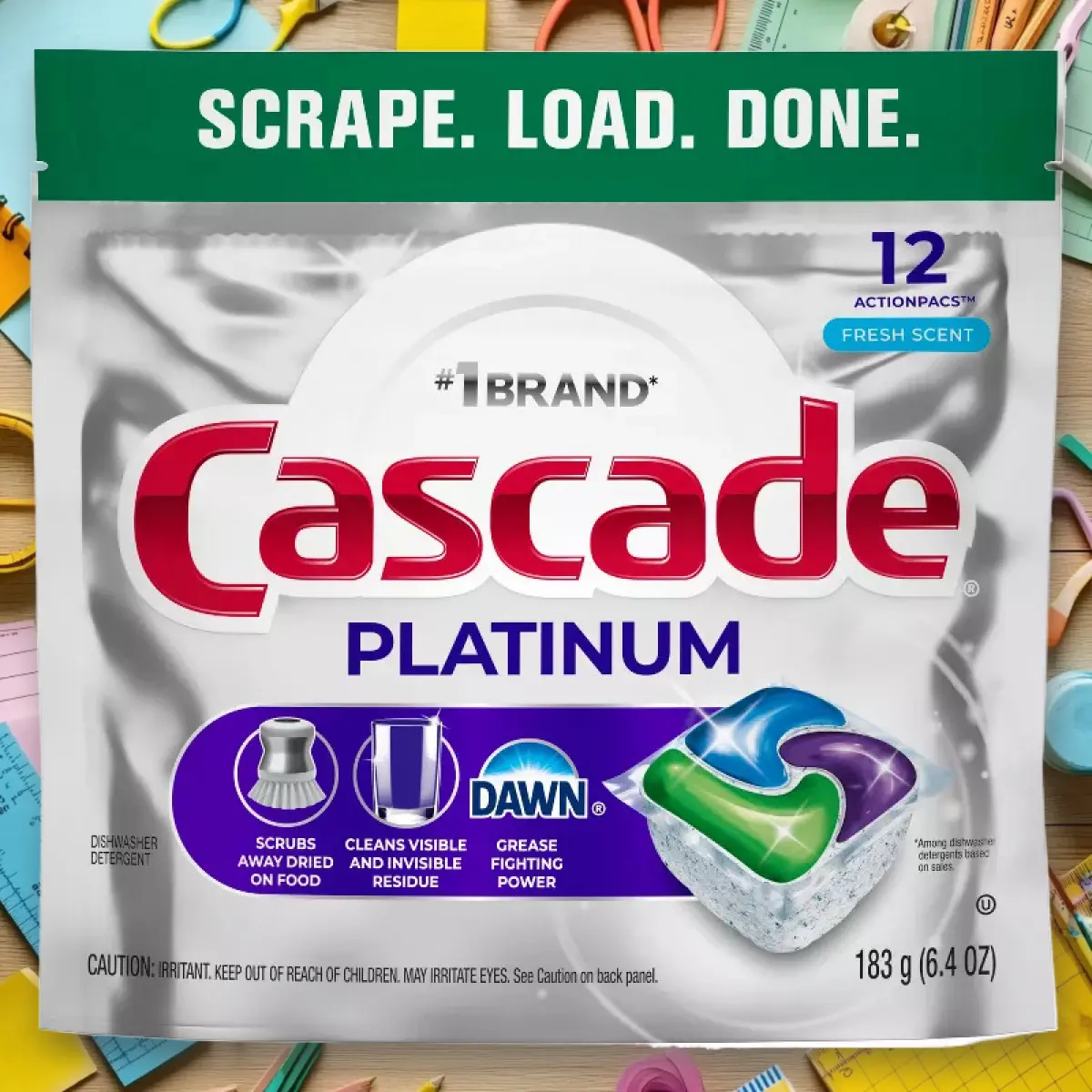 Cascade Platinum ActionPacs Dishwasher Detergent Fresh 26ct - Platinum Dishwasher Pods, Fresh Scent, 26ct, for Tough Stains, Sparkling Clean, Travel Size