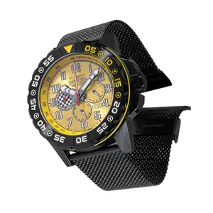Invicta Racing Men's 48mm Chronograph Watch Black PVD Stainless Steel Yellow Dial Checkered Flag Day Sub-Dial Black Tachymeter Bezel Black Mesh Milanese Bracelet Japanese Quartz Movement 100m Water Resistant Bold Sport Watch