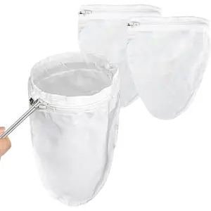 3 count Fine Mesh Strainer Bags -   Cheese Cloth Bag for Straining with Stainless Steel Handle Medium Size  Grade Filter for Coffee Soy Milk Juices Yogurt and (8x9.8inch)