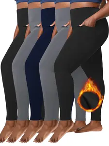 Plus Size Fleece Lined Leggings With Pocket Women Stretchy X-Large-5X Warm Winter Yoga Pants Thermal Leggings High Waist Tummy Control