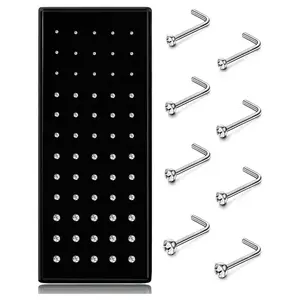 Hypoallergenic Nose Studs Set, 60pcs 316L Stainless Steel & Cz Jewelry, Nose Ring Jewelry, L-Shaped Screw Piercings, Sizes 20g-22g, Multiple Gauges Available