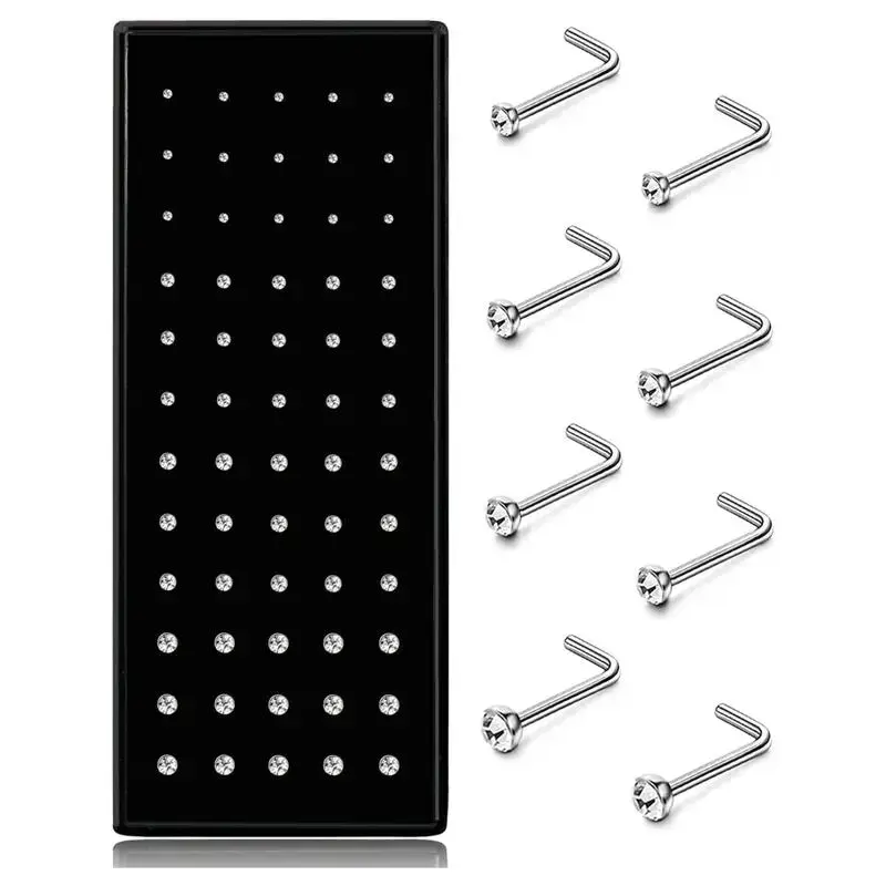 Hypoallergenic Nose Studs Set, 60pcs 316L Stainless Steel & Cz Jewelry, Nose Ring Jewelry, L-Shaped Screw Piercings, Sizes 20g-22g, Multiple Gauges Available Hypoallergenic Nose Studs Set, 60pcs 316L Stainless Steel & Cz Jewelry, Nose Ring Jewelry, L-Shaped Screw Piercings, Sizes 20g-22g, Multiple Gauges Available