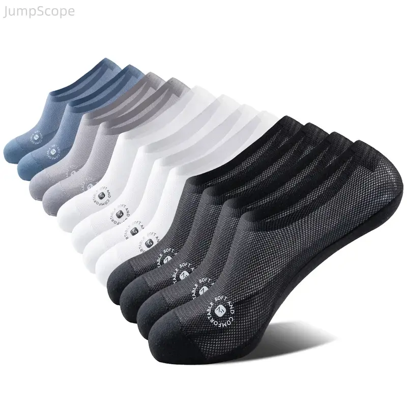 Men's Ankle Socks, Ultra-Thin Mesh No-Show Socks, 6 Pack Low-Cut Invisible Socks, Soft Stretch Sweat-Absorbent Cotton Blend Socks with Anti-Slip Heel for Summer Daily & Sports Wear
