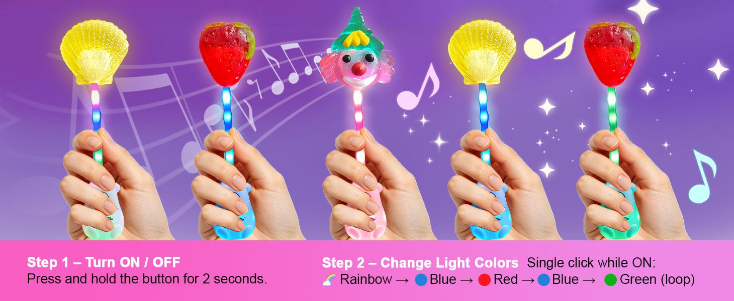 Colorful Light Music Lollipop | Music + Light Dual Modes | Bone Conduction Technology | Halal Certified | Sugar Free | Strawberry / Peach / Lemon 3 Fruit Flavors | Strawberry / Clown / Shell 3 Shapes | Glowing Lollipop #SummerVibes