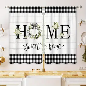 Set of 2 Black And White Checkered Blackout Curtains, Featuring a Floral Design, Ideal for Small Cafe Windows. Measuring 28X40 Inches, These Short Drapes with a Rod Pocket Design Are Perfect for Kitchens, Bathrooms, Shops Foldable Colorful Room Divider
