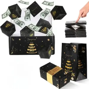 20 card/layer birthday surprise gift box, black and gold pop-up gift box, fried Box candy, foldable bouncing gift box, fun gift box for boys' birthday parties feliz cumpleaños personalizado