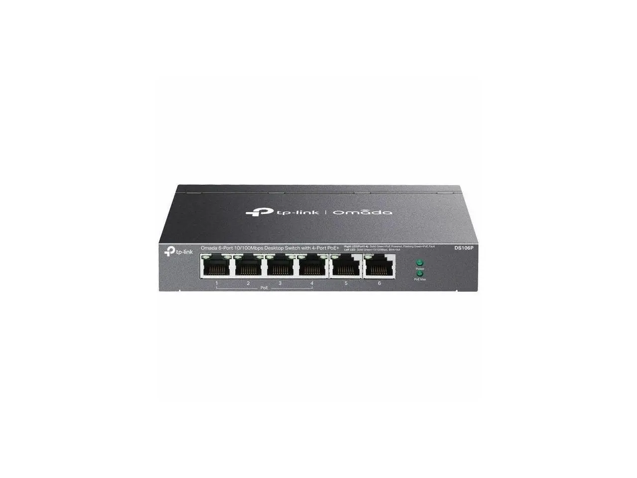 TP-Link Omada 6-Port 10/100Mbps Unmanaged Desktop Switch with 4-Port PoE+ - 10 Ports - Gigabit Ethernet - 10/100/1000Base-T, 10/100Base-T - 2 Layer Supported - 2.52 W Power Consumption - DS106P