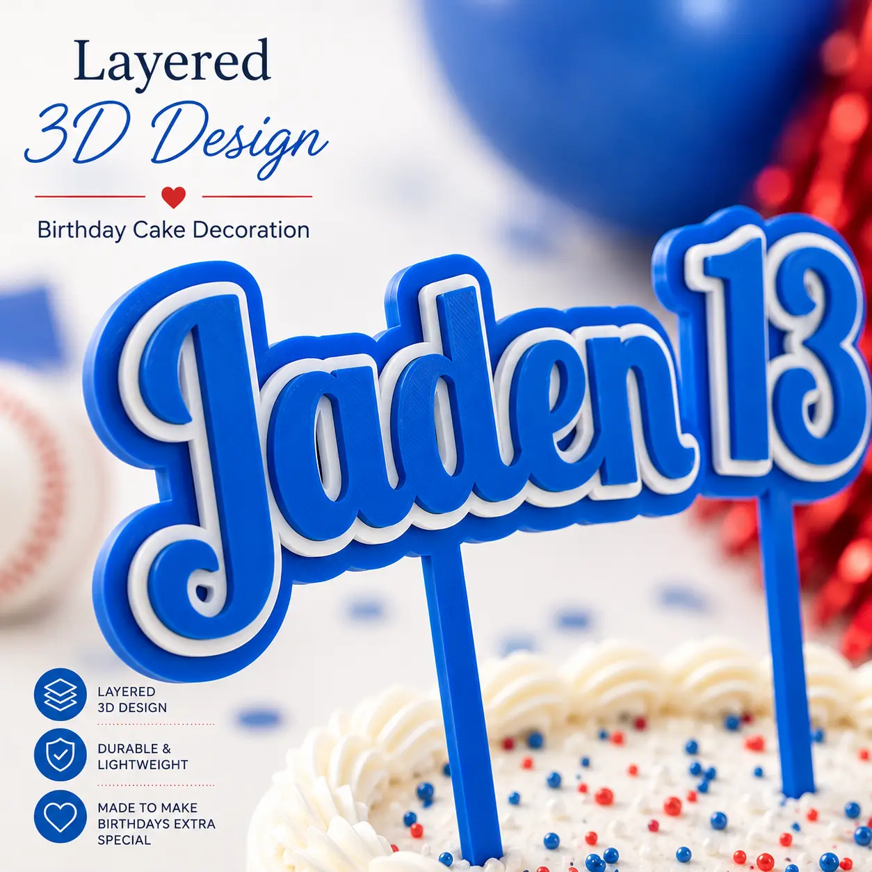Personalized 3D Happy Birthday Cake Topper - 4.5 Inches Tall, 6 Inches Wide, Custom Print, Layered, Lightweight, Name & Age Decor, Festive Party Home Supplies for Cake Decorating, Vibrant
