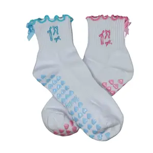 PACK of 2: light blue bow and pink grip socks with heart grips