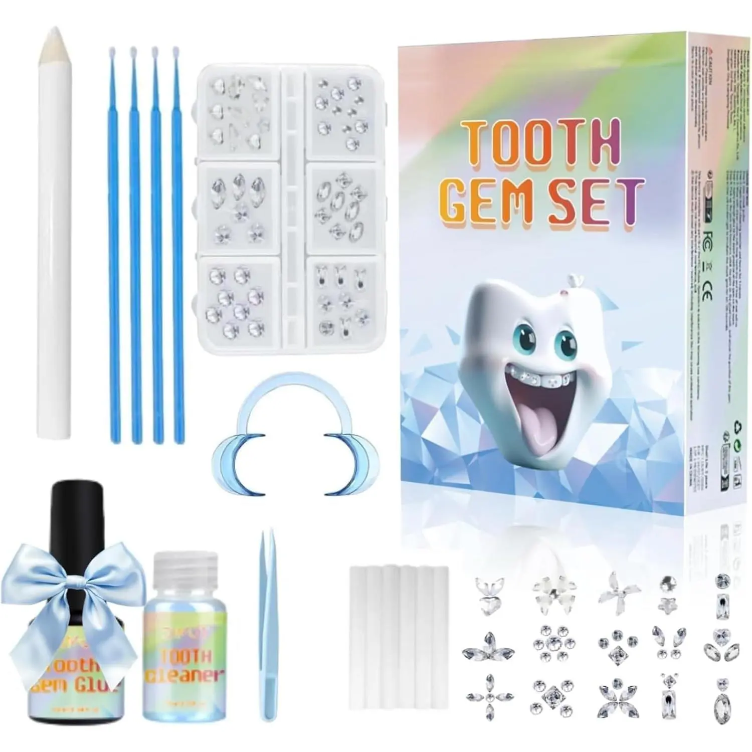 Sparkling Crystal Tooth Gems Kit, 140-Piece DIY Teeth Accessory with Curing Light and Gel for Women and Men, Cure Light
